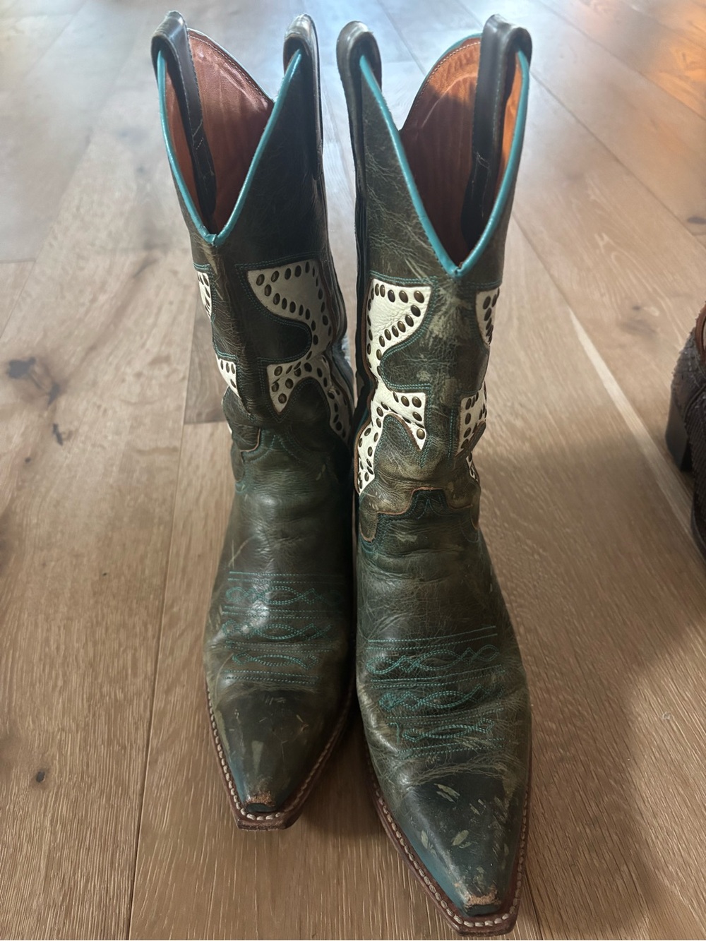 Frye Green Leather Western Cowboy Boots